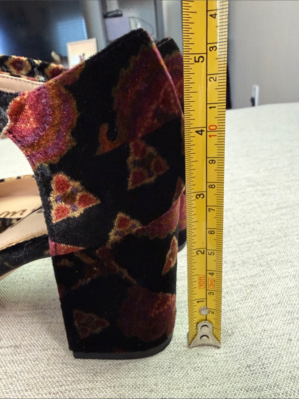 Sam Edelman Black Velvet Floral Ankle-Strap Block Heels - Picture 2 of 9